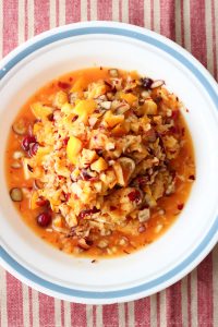 Orange Apple Cranberry Sauerkraut recipe. Easy recipe using seasonal fall fruit and cabbage. This would go perfect with pulled pork, chicken or a salad.