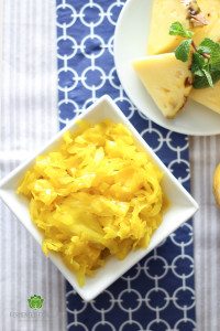 Pineapple Turmeric Sauerkraut and Gut Shots recipes. A crowd pleasing combination that is tangy, sweet and refreshing, anti-inflammatory and probiotic.