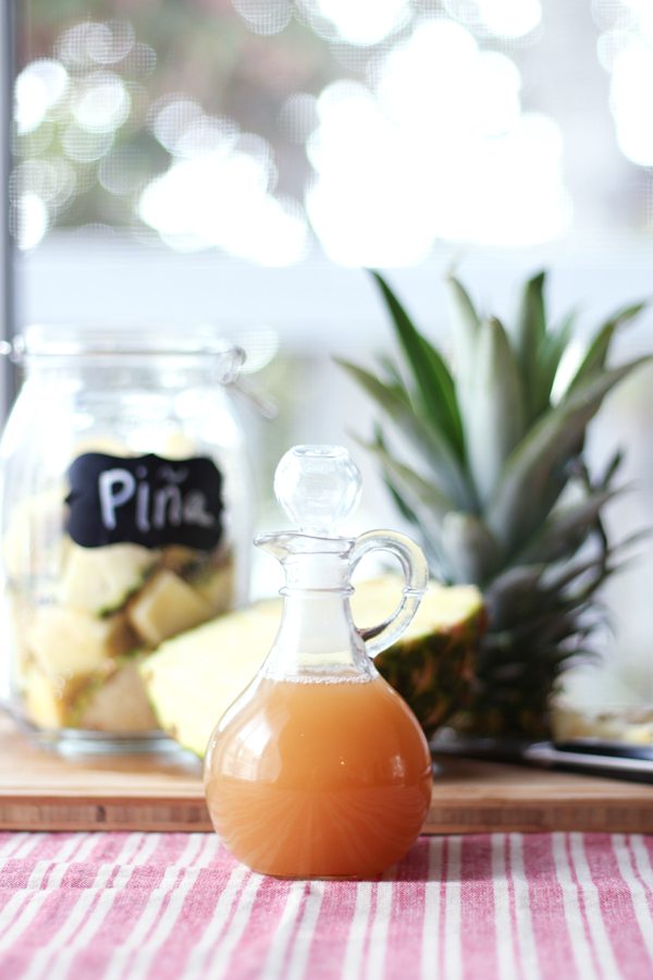 Raw pineapple vinegar recipe. It's sour and tangy like most vinegars but with a hint of pineapple flavor. Great in dressings, sauces and marinades.