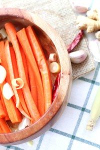 Gingery, sour, light lemongrass flavor and spicy, but still crunchy and sweet in the middle. Pickled Thai Carrot Sticks are healthy, delicious, are a great snack and simple to make.