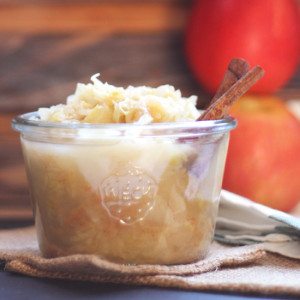 Apple Spice Sauerkraut recipe. Sweet apples, cinnamon, cloves, ginger and cabbage are combined to create your favorite fall flavors in a healing food.