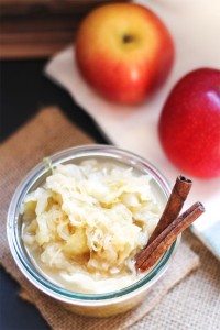 Apple Spice Sauerkraut recipe. Sweet apples, cinnamon, cloves, ginger and cabbage are combined to create your favorite fall flavors in a healing food.