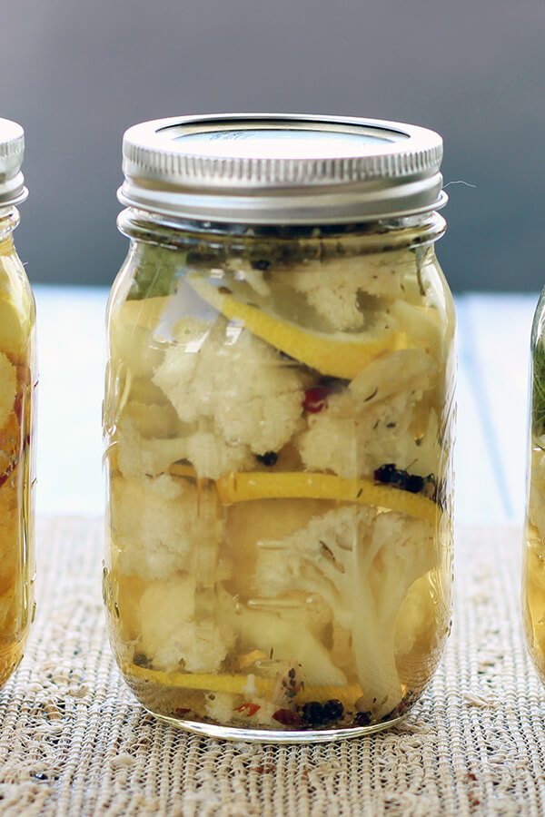 Dried herbs, garlic and lemon are in these tangy, probiotic, mediterranean cauliflower pickles. These are great for your skin and energy boosting.