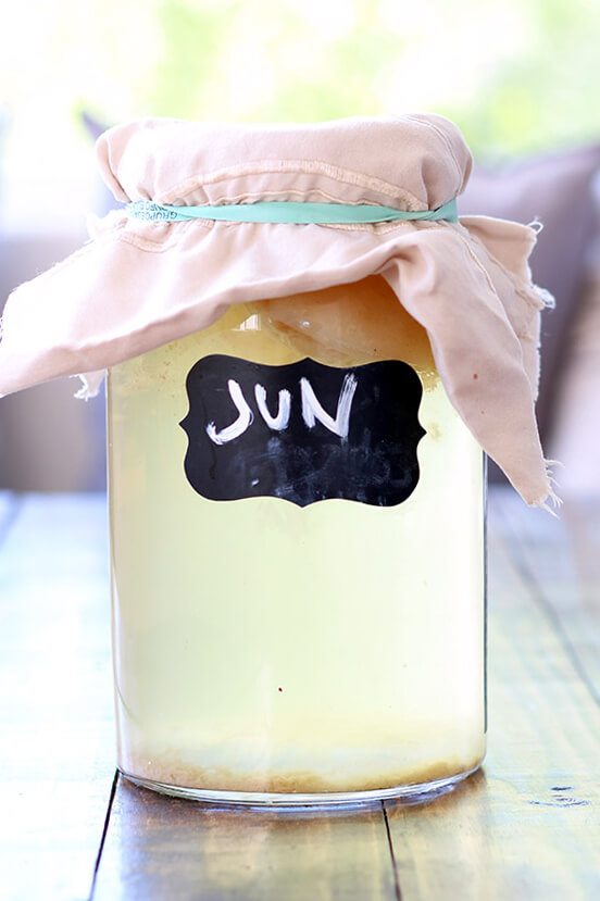 Called the champagne of kombucha, Probiotic Jun Tea is made with raw honey and green tea. It's light, effervescent sweet, and slightly sour.