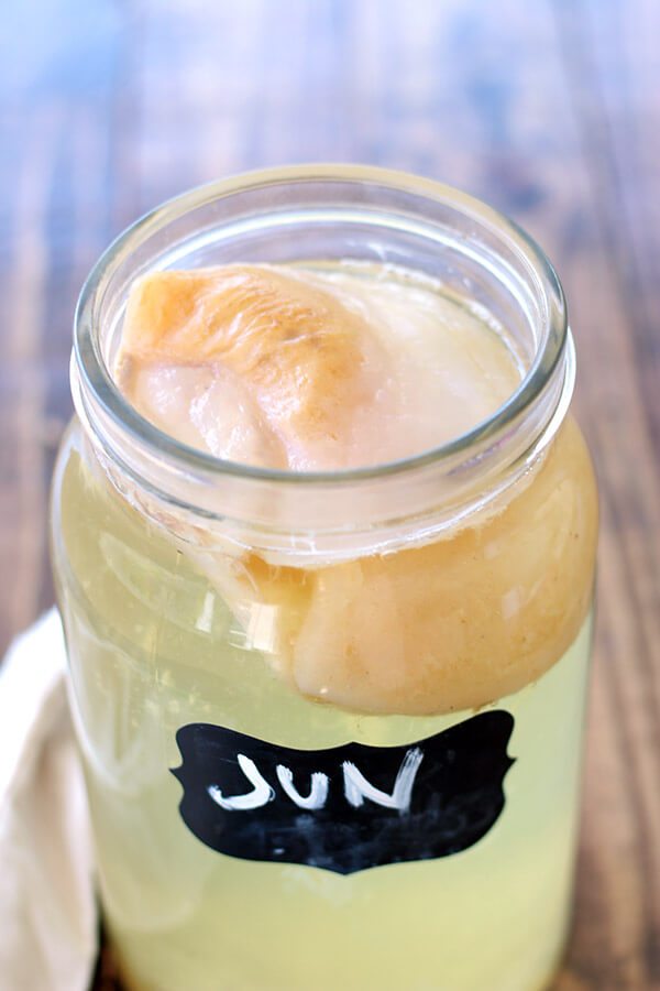 Called the champagne of kombucha, Probiotic Jun Tea is made with raw honey and green tea. It's light, effervescent sweet, and slightly sour.