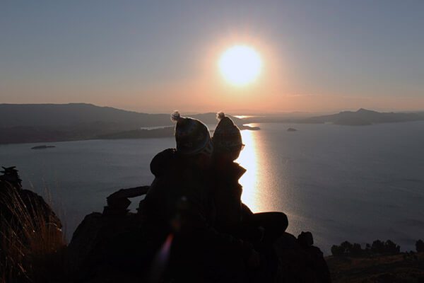 Trip To Peru. Sunset at Amantani Island on top of Pachamama mountain