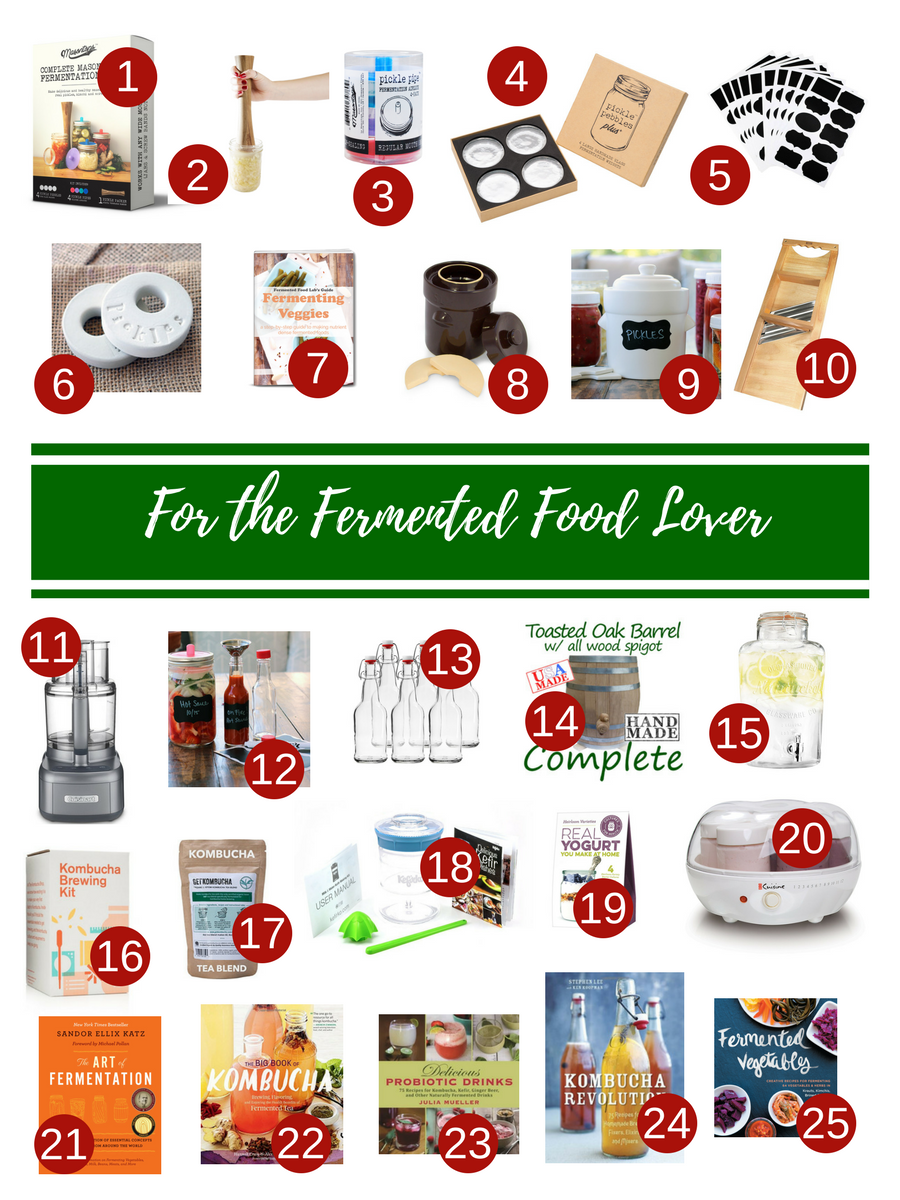 Thoughtful gifts for people who love fermented foods. Includes the best tools for making them. Get the Top 25 Gifts For The Fermented Food Lover here.